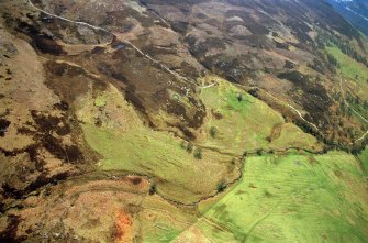 Aerial view of Bad A' Chrasgaidh & Morvich Burn settlements, Strath Fleet, near Golspie, East Sutherland, looking SE.