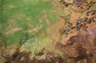 Aerial view of Abercross former settlement, Strath Fleet, East Sutherland, looking W.