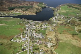 Aerial view of Lairg and Little Loch Shin, Sutherland, looking WNW.