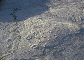 Near overhead aerial view of Achork settlement and field system, near Rogart, East Sutherland, looking SW.