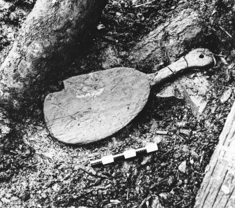 Excavation photograph : wooden paddle.

(large mounted copy print stored with MS/456)