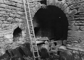 Excavation archive: Window embrasure at N end of E wall of hall, and niche at E end of N wall. From SW.