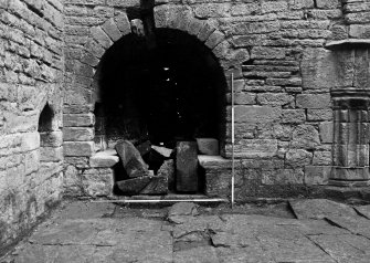 Excavation archive: Window embrasure at N end of E wall of hall, From W.