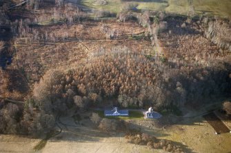 Aerial view of Dairy Cottage SW of Dunrobin Castle, Golspie, East Sutherland, looking N.