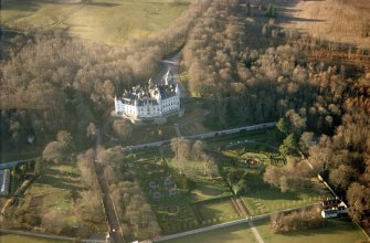 Aerial view of Dunrobin Castle and Gardens, Golspie, East Sutherland, looking N.