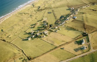 Aerial view of camping and caravan site, Dachalm, Brora, East Sutherland, looking S.