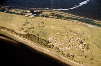 Aerial view of enclosure and ice house on the Ness of Portnaculter, Dornoch, East Sutherland, looking NE.