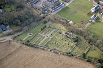 Aerial view of the Gaelic Chapel & Graveyard, Cromarty, Black Isle, Easter Ross, looking W.