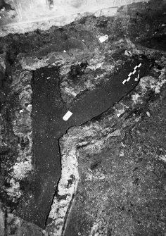 Excavation photograph showing area G and drain 109 after removal of capping with fill 122 and clay pipe, Edinburgh Castle