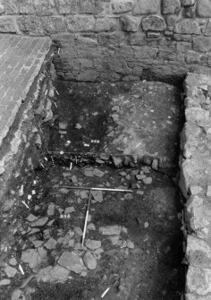 Excavation photograph : area N - slabs sloping forwards, french prison and section across dog pit 947.