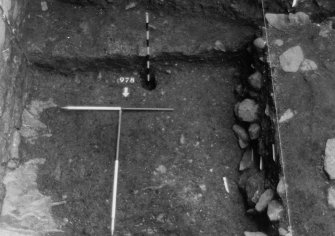 Excavation photograph : area N - ?posthole cut through 976 against edge of cut 963.