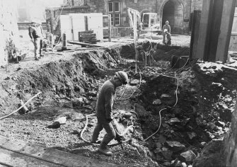 Excavation photograph : area L - Inner Barrier during installation of Bailey bridge.