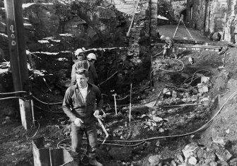 Excavation photograph : area L - Inner Barrier during construction of Bailey bridge.