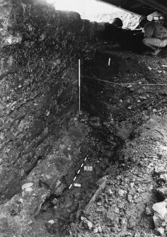 Excavation photograph : area L - relationship between wall 816 and cobbles 837.