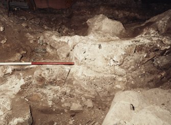 Excavation photograph : detail of wall 1066 of storekeeper's house.