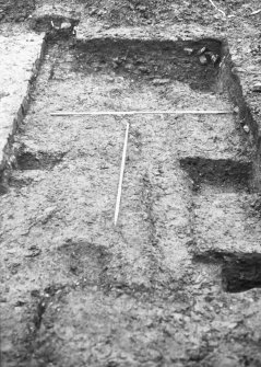 Dunfermline, Priory Lane, former Lauder Technical College, excavations.
Excavation photograph : trench 1 - west end of trench 1b showing sections across ditch F131