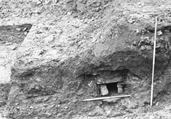 Dunfermline, Priory Lane, former Lauder Technical College, excavations.
Excavation photograph : trench 1 - south section of trench 1c showing modern box drain.