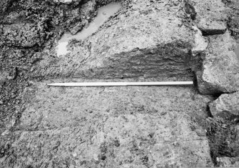 Dunfermline, Priory Lane, former Lauder Technical College, excavations.
Excavation photograph : trench 4 - section through clay F148 and the cut (F150) for the foundations of wall F144.