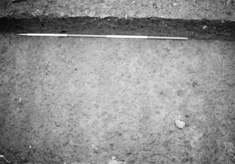 Dunfermline, Priory Lane, former Lauder Technical College, excavations.
Excavation photograph: trench 19 - cultivation marks (F205) in subsoil (F206) within sondage in north of trench.