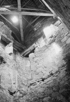 Interior view of Mains Castle, Caird Park, Dundee, showing detail of interior wall.