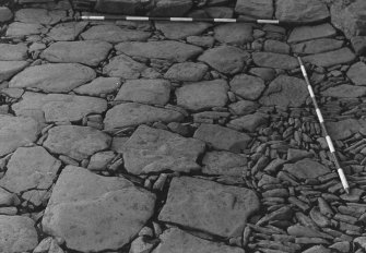 Excavation photograph : trench C - flagged floor F20 detail.