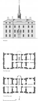 Robert Gordon's College: Ground floor plan, First floor plan and Elevation, based on measured survey (1997). Scan of GV007417