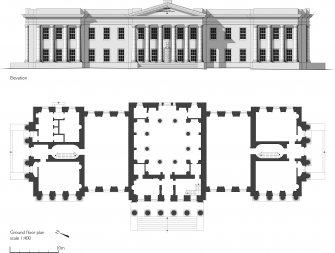 Dollar Academy: Ground floor plan and Elevation, based on measured survey (1994), Scan of GV007453