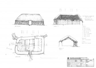 Bornesketaig, No. 40. Beaton's Cottage: Ground plan, west elevation, section Y-Y1 and section X-X1