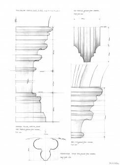 Old Tulliallan Castle: Details of central pillar and transverse ridge rib scale 1:2 and rib stop scale 1:1, ground floor chamber 