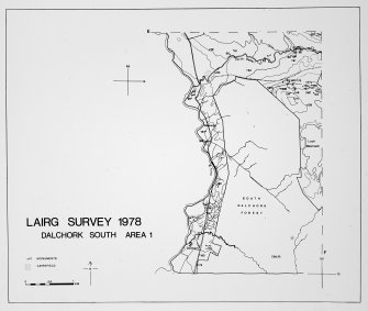 Dalchork South(Area 1) Monument Location Map R. Mercer 197  (p 38 fig 18 Published Report) 1:10560 Ink R Mercer 1978