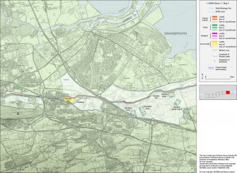 Map 2 of 8 from IV.I 1-8 - Series 1: Maps of the Antonine Wall at a scale of 1:25000 showing the proposed World Heritage Site, known forts and fortlets, camps, other features and the buffer zones. Maps were prepared for the nomination document to propose the extension of the Frontiers of the Roman Empire World Heritage Site through the addition of the Antonine Wall.