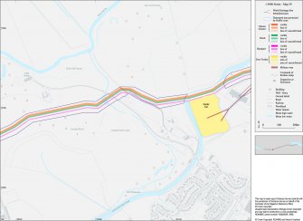 Map 29 of 39 from Series V. Maps of the Antonine Wall and its known features at a scale of 1:5000 showing the scheduled areas and the proposed World Heritage Site. Maps were prepared for the nomination document to propose the extension of the Frontiers of the Roman Empire World Heritage Site through the addition of the Antonine Wall.