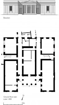 Aberdeen, The Town School: reconstructed ground floor plan and elevation, based on measured survey, 1994. Scanned copy of GV007580