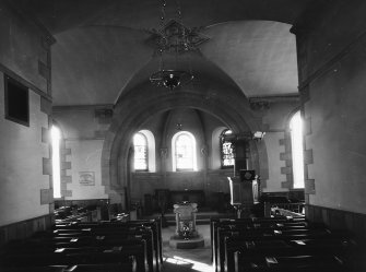 Interior.
Preaching auditorium, view from N aisle towards apse after 1924 restoration.