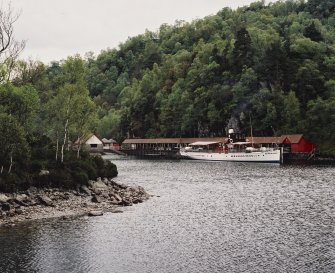 View of pier and steam ship Sir Walter Scott from NE