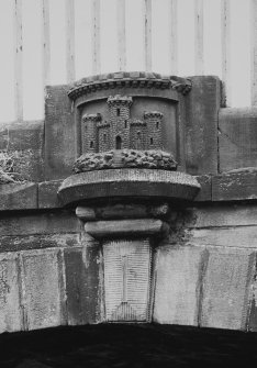 Detail of Edinburgh coat of arms on east face of parapet