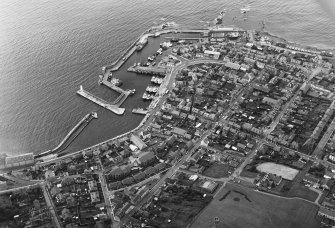 Macduff, burgh, town and harbour: aerial view.