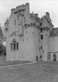View of Crathes Castle tower from south east.