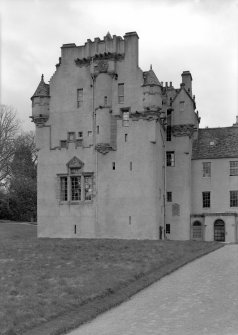 View of Crathes Castle tower from south.