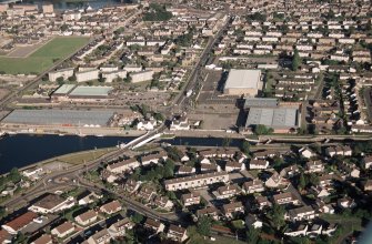 Aerial view of Muirtown Basin, Caledonian Canal, Inverness, looking NE.