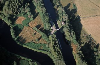 Aerial view of Kytra Lock, Caledonian Canal, Fort Augustus, Great Glen, looking N.