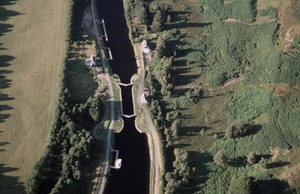 Aerial view of Cullochy Lock, near Abercalder, Great Glen, looking N.