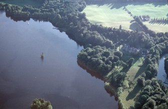 Aerial view of Invergarry castle, Loch Oich, Great Glen, looking S. 