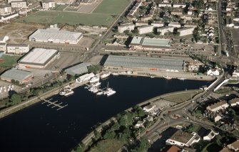 Aerial view of Muirtown basin, Caledonian Canal, Inverness, looking NW.