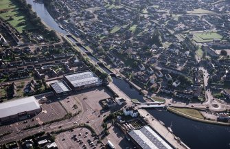 Aerial view of Muirtown Locks Caledonian Canal, Inverness, looking S.