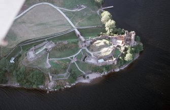 Aerial view of Urquhart Castle, Loch Ness, looking W.