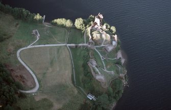 Aerial view of Urquhart Castle, Loch Ness, looking N.