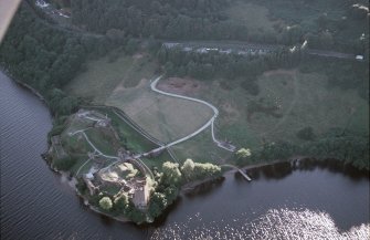 Aerial view of Urquhart Castle, Loch Ness, looking E.