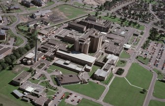 Aerial view of Raigmore Hospital, Inverness, looking S.