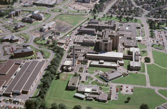 Aerial view of Raigmore Hospital, Inverness, looking SSW.